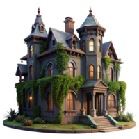 coveted impressionist A dilapidated Victorian mansion, overgrown with ivy, dusk lighting, eerie atmosphere, gothic style, sharp png