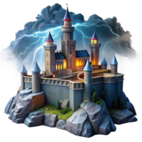 harmonious exquisite Medieval castle on a cliff, stormy sky, dramatic lighting, epic, fantasy style 8K png