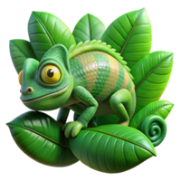 peaceful vibrant A chameleon camouflaged against a lush green leaf, intricate patterns, macro photography style, soft, diffused lighting flawless png