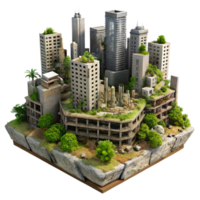 melancholic sumptuous A desolate, post apocalyptic cityscape, crumbling buildings, overgrown with vegetation, eerie atmosphere, refined png