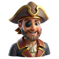 pristine playful artistic Portrait of a charismatic pirate captain with an eye patch, a tricorne hat, and a mischievous grin. Warm, golden lighting. Digital painting style high quality png