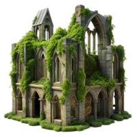 serene unforgettable A crumbling Gothic cathedral overgrown with vines, dappled sunlight, hyperrealistic, photorealistic, 8k, png