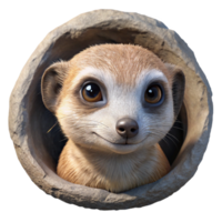 exquisite gothic A curious meerkat peering out from its burrow in the scorching desert sun, its fur detailed and textured, in a photorealistic style original png
