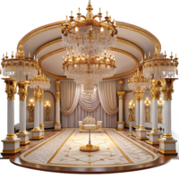 alluring bohemian A grand ballroom with ornate chandeliers and gilded decorations, soft romantic lighting, luxurious atmosphere, rococo style, elegant figures dancing studio quality png