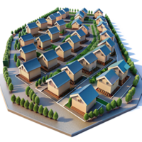 gorgeous dreamy nordic A sprawling suburban housing development, aerial view, repetitive patterns, uniform architecture, sense of conformity and suburban sprawl premium png