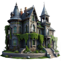 serene vintage An abandoned Victorian mansion, overgrown with ivy, eerie moonlight, gothic horror style, photorealistic render impeccable png