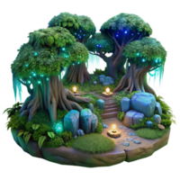glorious modern A hidden grove of ancient trees with glowing bioluminescent moss, magical twilight lighting, in a fantasy realism style gallery standard png