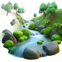 majestic coveted A babbling brook flowing through a lush forest, long exposure, soft, diffused light, tranquil atmosphere, png