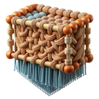 wonderful bold organic An intricate tapestry of woven threads, with varying thicknesses and textures, creating a complex, layered pattern. Macrame style studio quality png