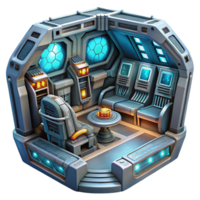 striking nostalgic modern A highly detailed, bio mechanical spaceship interior, filled with complex machinery and glowing displays. Hard surface modeling style. Interior lighting original png