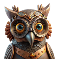 bold dramatic A close up portrait of a steampunk owl, with intricate clockwork mechanisms integrated into its feathers, illuminated by a dramatic spotlight, in a hyperrealistic style expertly shot png