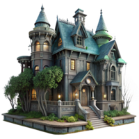 impressive remarkable An abandoned Victorian mansion, overgrown with ivy, eerie moonlight, gothic horror style, photorealistic render png