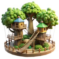 glorious classic A treehouse village interconnected by rope bridges, lush foliage, dappled sunlight, whimsical atmosphere, fantasy style, sharp png