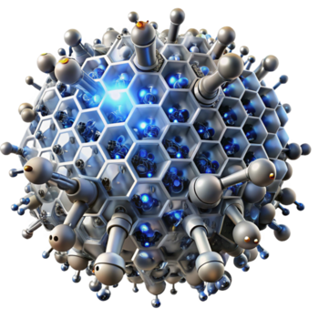 allettante eccezionale un' sciame di nanobot assemblaggio un' complesso struttura, illuminato di un' singolo fascio di luce, drammatico illuminazione, microscopico stile png