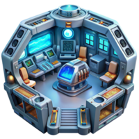 vibrant whimsical art deco A highly detailed, bio mechanical spaceship interior, filled with complex machinery and glowing displays. Hard surface modeling style. Interior lighting high resolution png