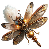 iconic minimalist A complex clockwork dragonfly, wings spread, gears and springs exposed, hovering against a backdrop of swirling steam, lit by flickering gaslight. Intricate, photorealistic style 4K png