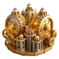 pristine quintessential An intricate clockwork city with gears and cogs, steampunk style, warm golden lighting png