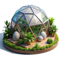 sought after tropical A geodesic dome housing a futuristic botanical garden, bright sunlight, lush tropical plants, geometric patterns, futuristic architecture authentic png