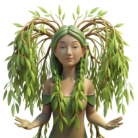 timeless creative A serene dryad emerging from a willow tree, dappled sunlight filtering through the leaves, art nouveau style ultra HD png