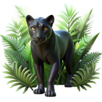 quintessential elegant A sleek black panther stalking through dense jungle foliage, dappled sunlight creating patterns on its fur, in a dramatic, chiaroscuro style luxury png