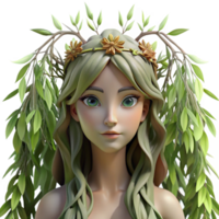 quintessential impressionist A serene dryad emerging from a willow tree, dappled sunlight filtering through the leaves, art nouveau style high quality png
