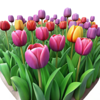 fascinating coastal A field of tulips in full bloom, vibrant and colorful, cheerful and uplifting, Dutch Master painting style detailed png