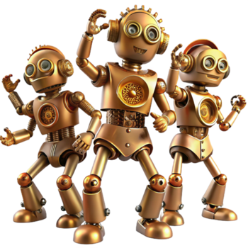 sällsynt elegant en grupp av robotar, med invecklad urverk mekanismer, utför en synkroniserad dansa i en stor, barock stil balsal. värma, teater- belysning. steampunk stil mästerligt fångad png