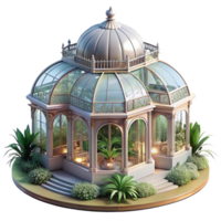 iconic retro A floating Victorian greenhouse filled with exotic plants, soft light, ethereal, highly detailed, impeccable png