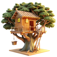 rare modern A treehouse built into a giant sequoia, rustic wood and rope, warm sunlight filtering through leaves, whimsical, illustration, expertly shot png