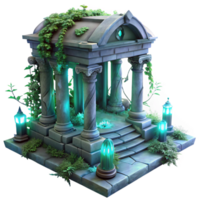 impressive harmonious renaissance A crumbling, forgotten temple overgrown with luminous, bioluminescent vines, cool, mysterious lighting, dark fantasy art style studio quality png