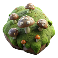 splendid whimsical rustic A mossy rock covered in tiny mushrooms, macro photography, soft, diffused light, earthy tones, original png