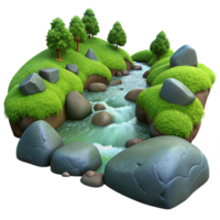 splendid ethereal baroque A babbling brook flowing through a forest, mossy rocks, tranquil and serene, long exposure, studio quality png