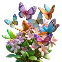 remarkable coastal A swarm of colorful butterflies fluttering around a flowering bush, garden setting, Impressionist painting style sharp png