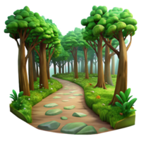 dramatic dynamic urban A winding path through a lush, green forest, dappled sunlight filtering through the canopy, Impressionist painting style sharp png
