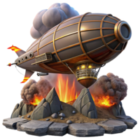 mesmerizing exceptional A steampunk airship battle over a volcanic landscape, fiery lighting, dynamic composition png