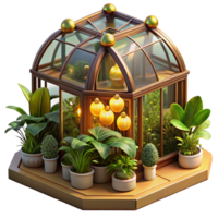 hypnotic modern A steampunk greenhouse, filled with exotic mechanical plants and glowing orbs, bathed in the warm light of artificial suns, in a lush, botanical style 8K png