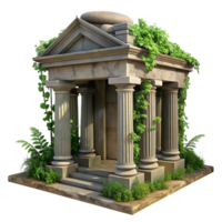 hypnotic joyful impressionist A crumbling ancient temple overgrown with vines, dappled sunlight, hyperrealistic, romanticism style, premium png