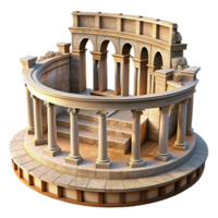 alluring melancholic abstract A Roman amphitheater in ruins, weathered stone, midday sunlight, historical atmosphere, classical style, high quality png