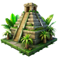 striking harmonious geometric An ancient Mayan pyramid, overgrown with jungle foliage, mysterious and atmospheric lighting, photorealistic render 8K png