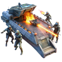 peaceful immaculate A group of space pirates boarding a derelict spaceship, laser fire illuminating the chaotic scene. Dark, gritty lighting. Space opera style handcrafted png