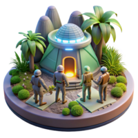 glorious distinguished A group of explorers discovering a hidden alien temple on a jungle planet. Pulp sci fi style. Adventure lighting png