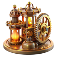 reflective radiant An intricate clockwork tower, gears and cogs, steampunk aesthetic, warm golden light, fantasy style, high resolution png