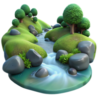 hypnotic urban A bubbling stream flowing through a mossy forest, soft diffused light, tranquil and serene, nature photography style flawless png