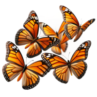 exemplary mid century A swarm of monarch butterflies migrating across a clear blue sky, their orange and black wings creating a vibrant pattern, in a dynamic, abstract style impeccable png