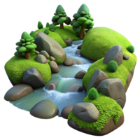 sumptuous distinctive A babbling brook flowing through a forest, mossy rocks, tranquil and serene, long exposure, png