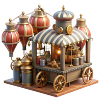 energetic vibrant A bustling steampunk marketplace, filled with vendors selling strange gadgets and contraptions. Bright, midday lighting. Concept art style exclusive png