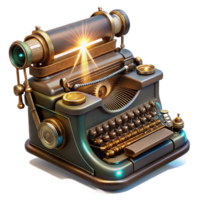 magnificent notable A steampunk typewriter, with intricate keys and glowing vacuum tubes, displaying a partially typed message, lit by a focused beam of light png