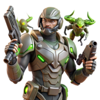 elegant organic A futuristic soldier wearing powered armor, battling alien creatures in a dense jungle. Dynamic, action packed lighting. Military sci fi style exclusive png