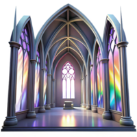 fascinating mysterious contemporary Gothic cathedral interior, stained glass windows casting colorful light, ethereal atmosphere, Greg Rutkowski, ultra HD png