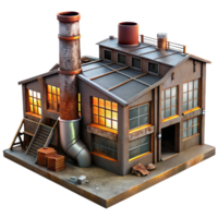 sought after modern An abandoned factory with broken windows and rusty machinery, dim industrial lighting, dystopian style fine detail png